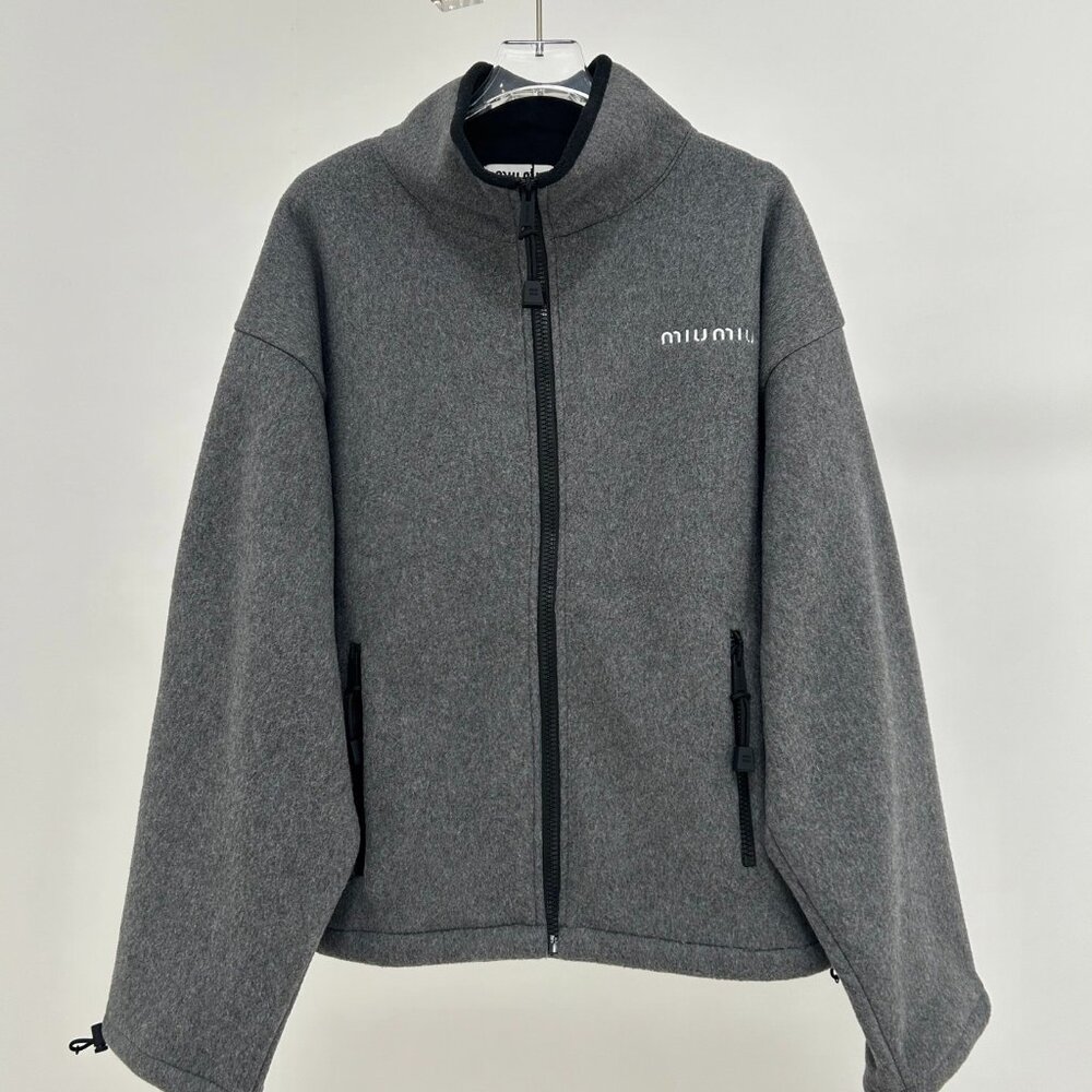 Miu Miu Charcoal Gray Full-Zip Varsity Jacket